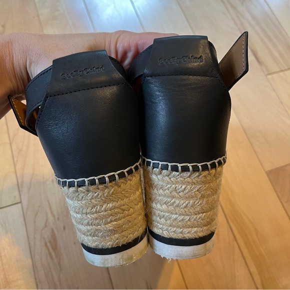 See by Chloe Glyn Platform Espadrille Sandals Black Leather size 37 - Picture 7 of 10